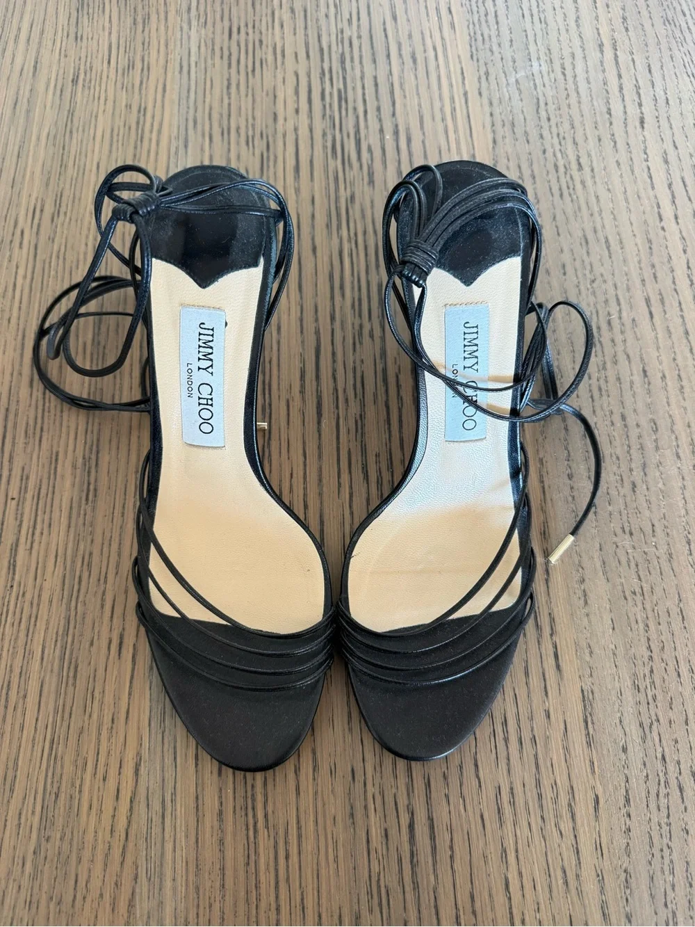 Jimmy Choo Anita 85 Black Leather Lace-Up Stiletto Sandals